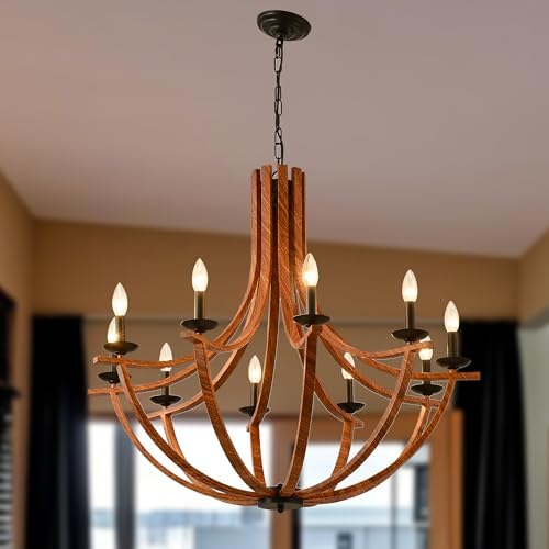 BAOURE 10-Light Wood Texture Farmhouse Chandelier
