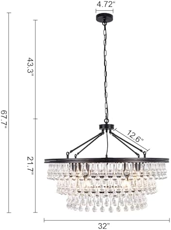 Wellmet 32 Inch Round Crystal Chandelier for Dining Room and Living Room