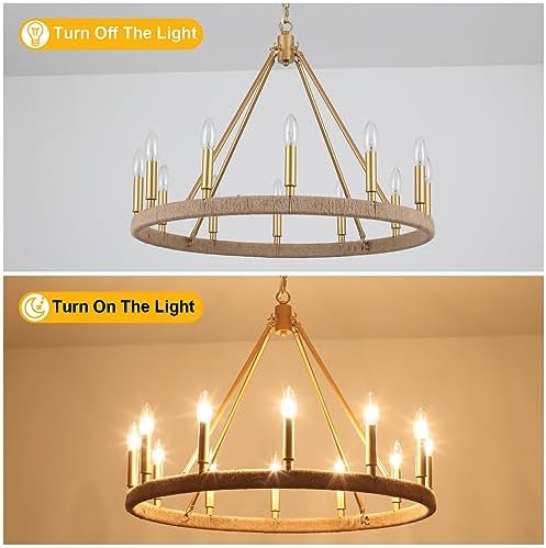 12-Lights Gold Wagon Wheel Chandelier 28 inch Farmhouse Style Ceiling Light
