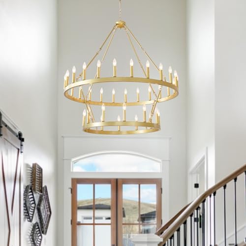 EGM 48 Inch 2 Tier Gold Wagon Wheel Chandelier