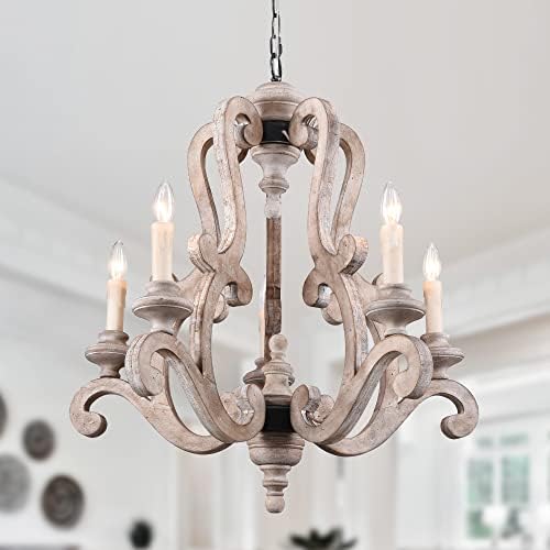 French Country 5-Light Wood Chandelier with Antique Finish