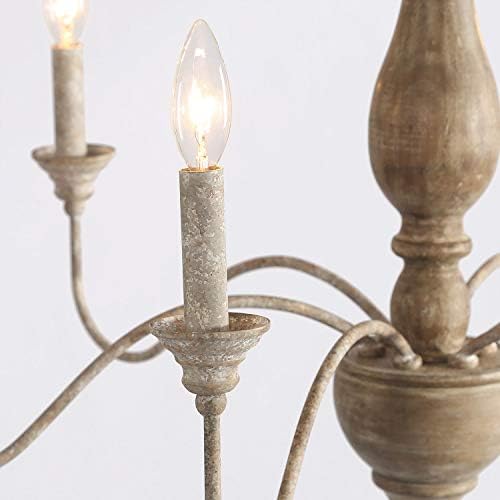 6-Light French Country Chandelier Handmade Real Wood Farmhouse Chandelier with Distressed Finish