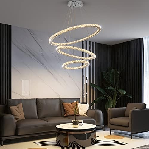 Siljoy LED Chandelier 3 Crystal Rings Modern Ceiling Light