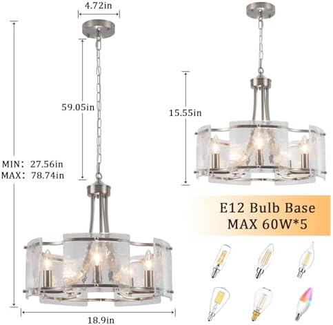 Modern Textured Glass Chandelier with 5 Lights