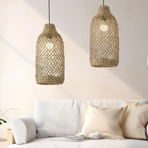 Farmhouse Chandelier with 1 Light Candle Rattan