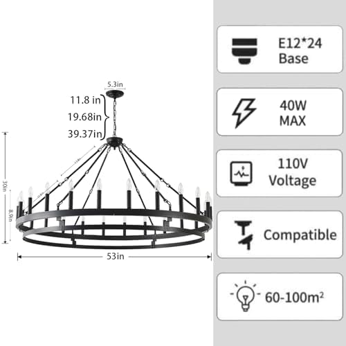 53 Inch Wagon Wheel Chandelier 24 Light Farmhouse