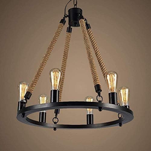 6-Flame Industrial Hemp Rope Chandelier