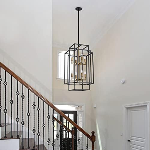 Aiwen 8 Light Farmhouse Lantern Chandelier with Black and Gold Finish