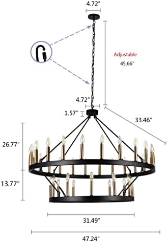 YZZY 36-Light Wagon Wheel Chandelier 2 Tier Farmhouse Style