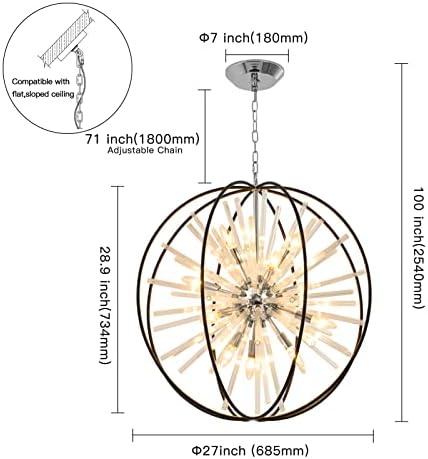 Vezzio 12 Light Crystal Sputnik Chandelier for Foyer Entryway Dining Room