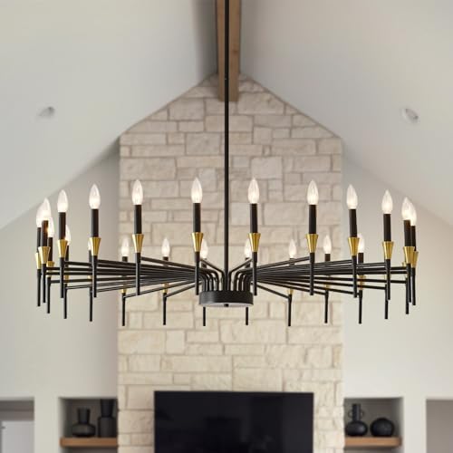 Modern Farmhouse Chandelier Gold Black 24 Light Industrial Pendant