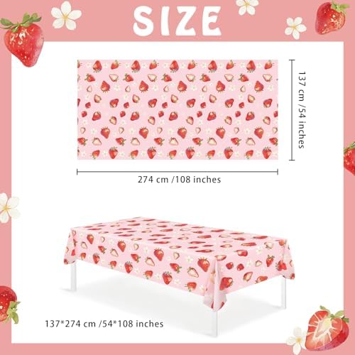 3 Pcs Strawberry Themed Disposable Tablecloth for Parties