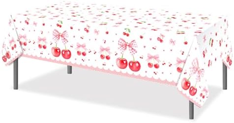Lide Road 2Pcs Cherry Bow Themed Tablecloth for Birthday Party