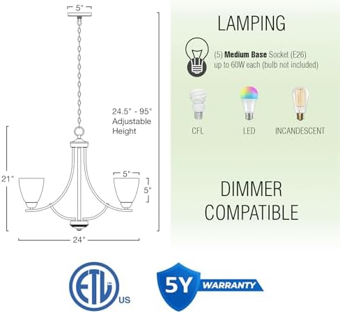 Kira Home Weston 24 In 5 Light Chandelier