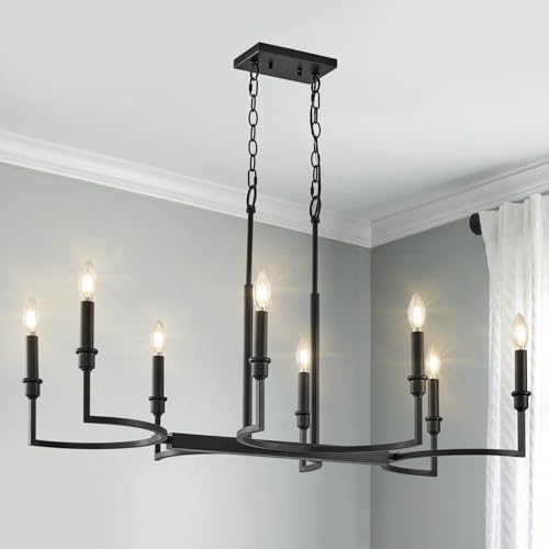 8-Light Black Rectangular Chandelier Dining Room Lighting