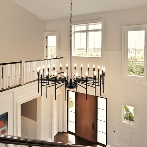Black Chandelier 24 Light Modern Farmhouse Ceiling Light for Entryway Foyer