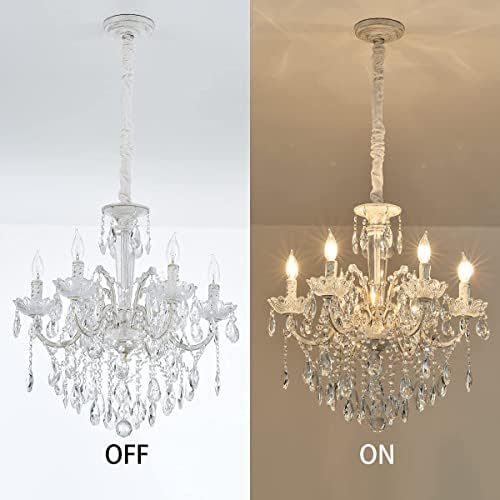 YLONG-ZS 6 Light Crystal Chandelier White Finish