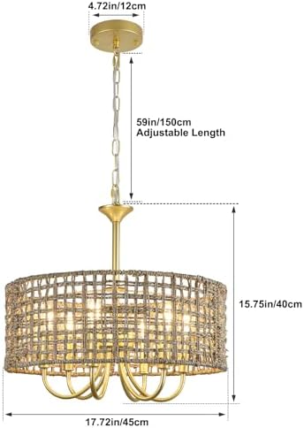 6-Light Rattan Chandelier for Dining Room and Kitchen