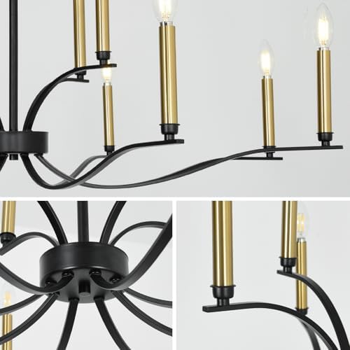 12 Light Black Chandelier with Gold Sockets