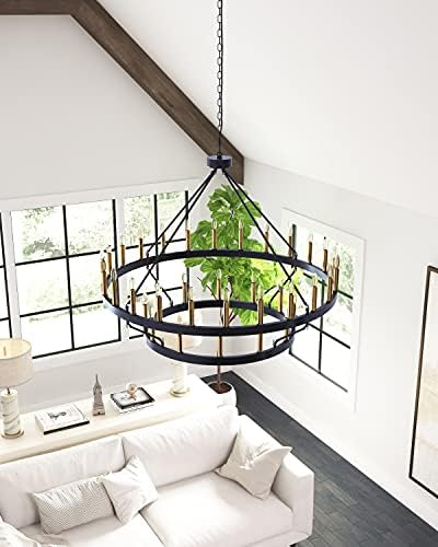 YZZY 36-Light Wagon Wheel Chandelier 2 Tier Farmhouse Style