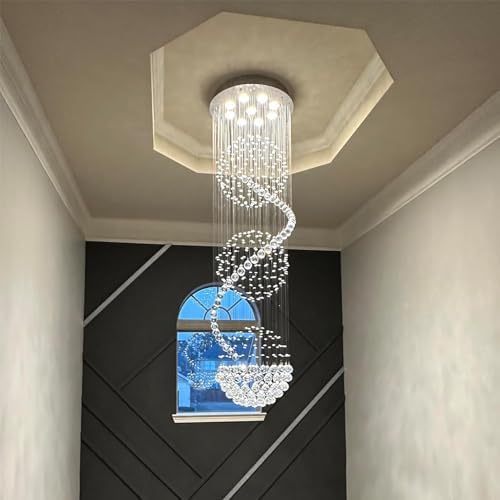 Modern Spiral Sphere Crystal Chandelier for High Ceilings 20 x 71