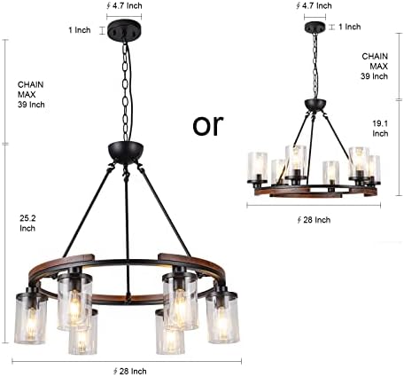 28-Inch Wagon Wheel Chandelier 6-Light Farmhouse Style
