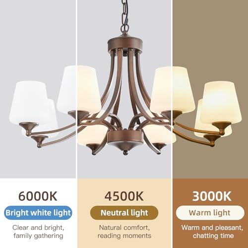 8 Light Rustic Chandelier with Frosted White Glass