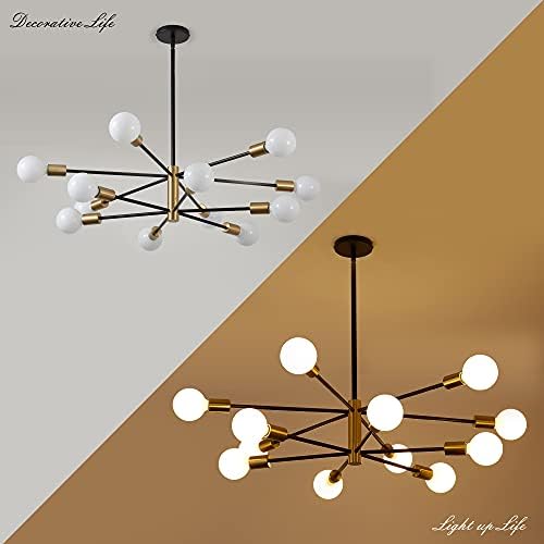 KAISITE 12 Light Adjustable Sputnik Chandelier Black Gold