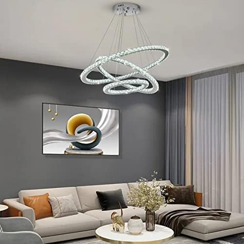 Siljoy LED Chandelier 3 Crystal Rings Modern Ceiling Light