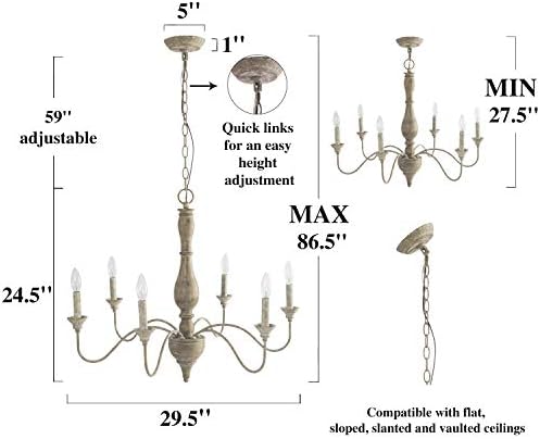 LNC French Country 6 Light Wood Chandelier with Rust Arms