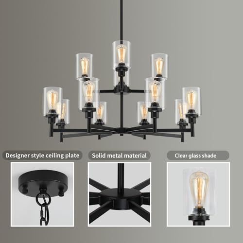 Black Chandelier for Living Room with 12 Lights
