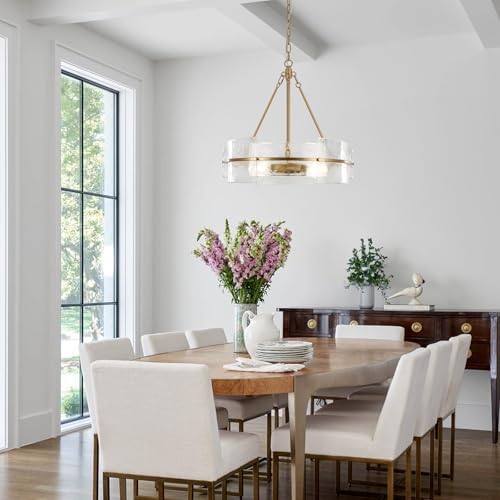 Modern Gold Textured Glass Drum Chandelier 22 inches