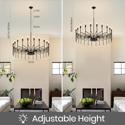 Black Chandelier 24 Light Modern Farmhouse Ceiling Light for Entryway Foyer