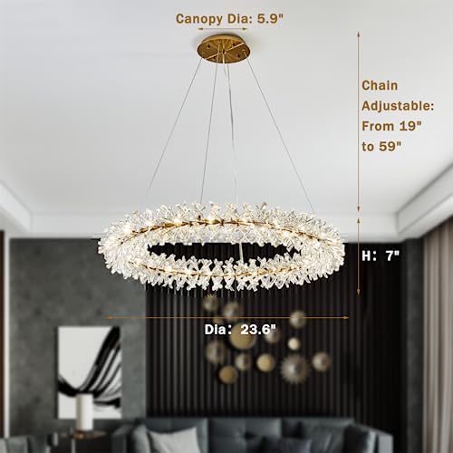 Modern Crystal Chandelier D24 Gold Ring Ceiling Light Fixture
