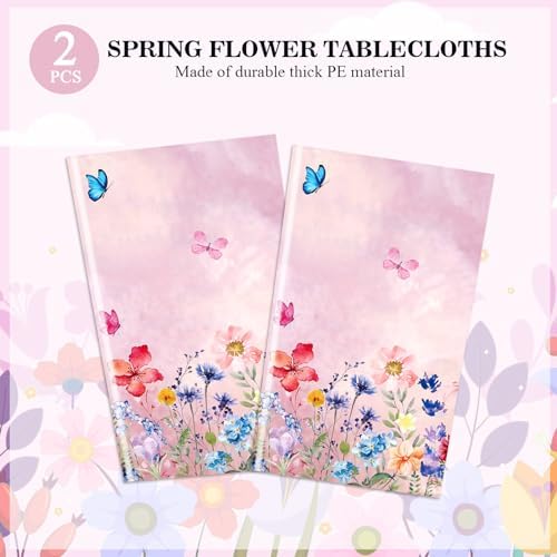 PHOGARY 2PCS Floral Tablecloth with Wildflowers and Butterflies