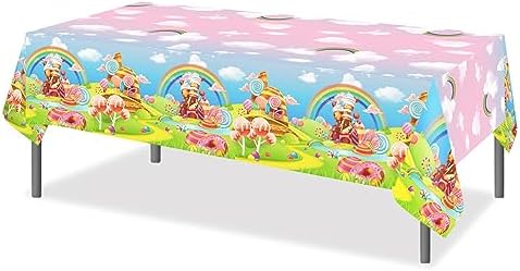 2 Pcs Candy Land Themed Plastic Table Covers for Party