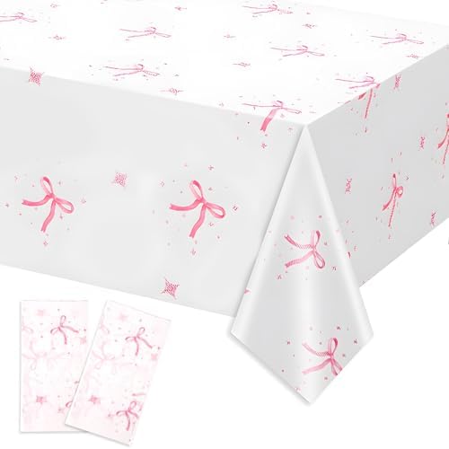 BOXOB 2pcs Coquette Pink Bow Tablecloth Wedding Baby Shower Decor