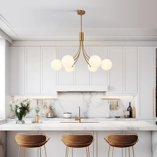 6 Light Gold Farmhouse Chandelier for Dining Room and Living Room