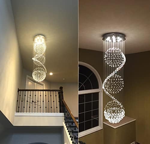 Modern Spiral Sphere Crystal Chandelier for High Ceilings 20 x 71