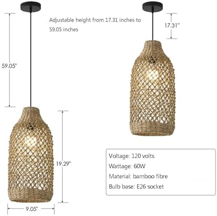 Farmhouse Chandelier with 1 Light Candle Rattan