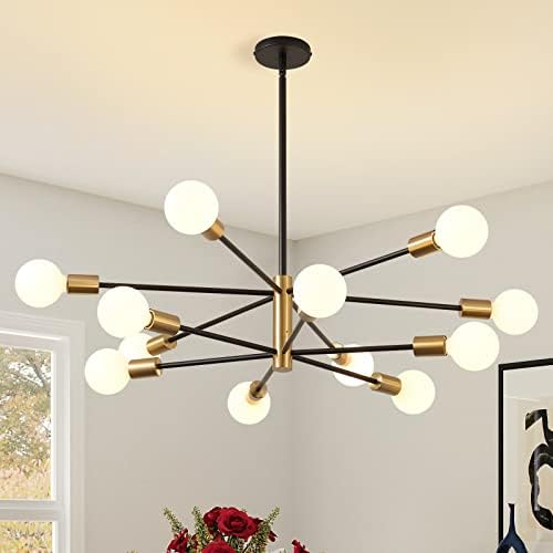 KAISITE 12 Light Adjustable Sputnik Chandelier Black Gold