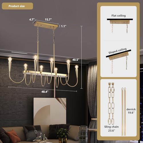 Modern Farmhouse 8-Light Gold Chandelier for Dining Room