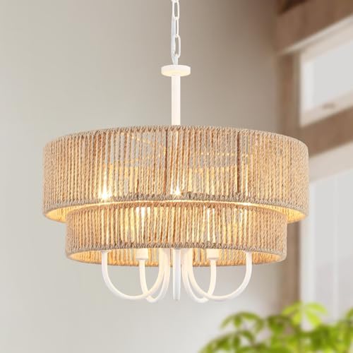 18 Inch Rattan Chandelier with Wicker Shade