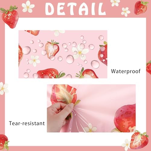 3 Pcs Strawberry Themed Disposable Tablecloth for Parties