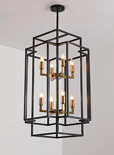 Aiwen 8 Light Farmhouse Lantern Chandelier with Black and Gold Finish