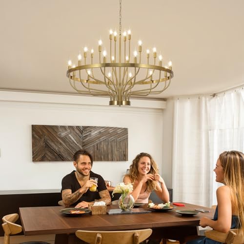 24 Light Gold Chandelier 3 Tier for Large Ceilings