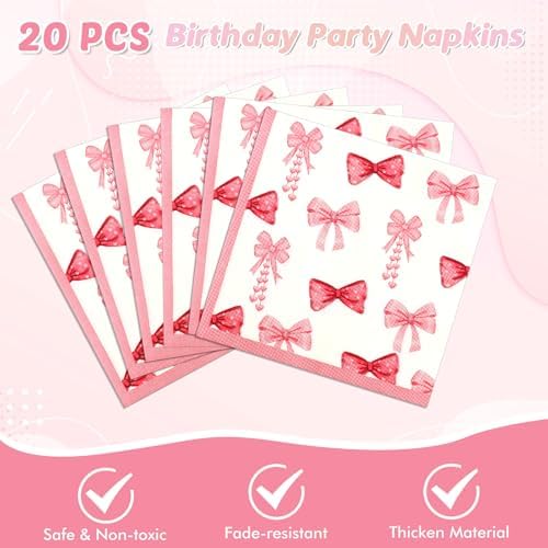 62Pcs Pink Bow Party Decor Set for 20 Guests