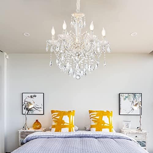 YLONG-ZS 6 Light Crystal Chandelier White Finish