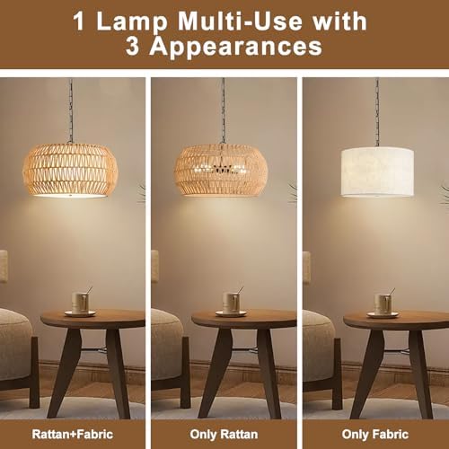 Rattan Farmhouse 5-Light Chandelier for Dining Room