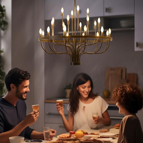 BAOURE 24 Light Black Chandelier 39 Inch Round